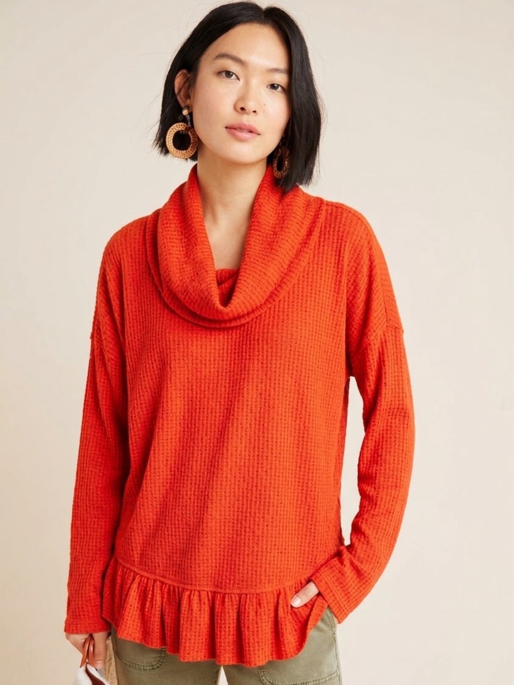Anthropologie Maeve Ribbed Cowl Neck Sweater